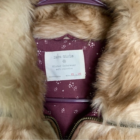 Zara Girls Winter Faux Fur Vest Size XL Brown Zip Front Warm Lined - Picture 2 of 5